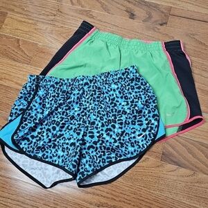 Light Blue and Black Nike Dri-Fit Shorts & Green Pink Blk Shorts Small Cheer 2pr